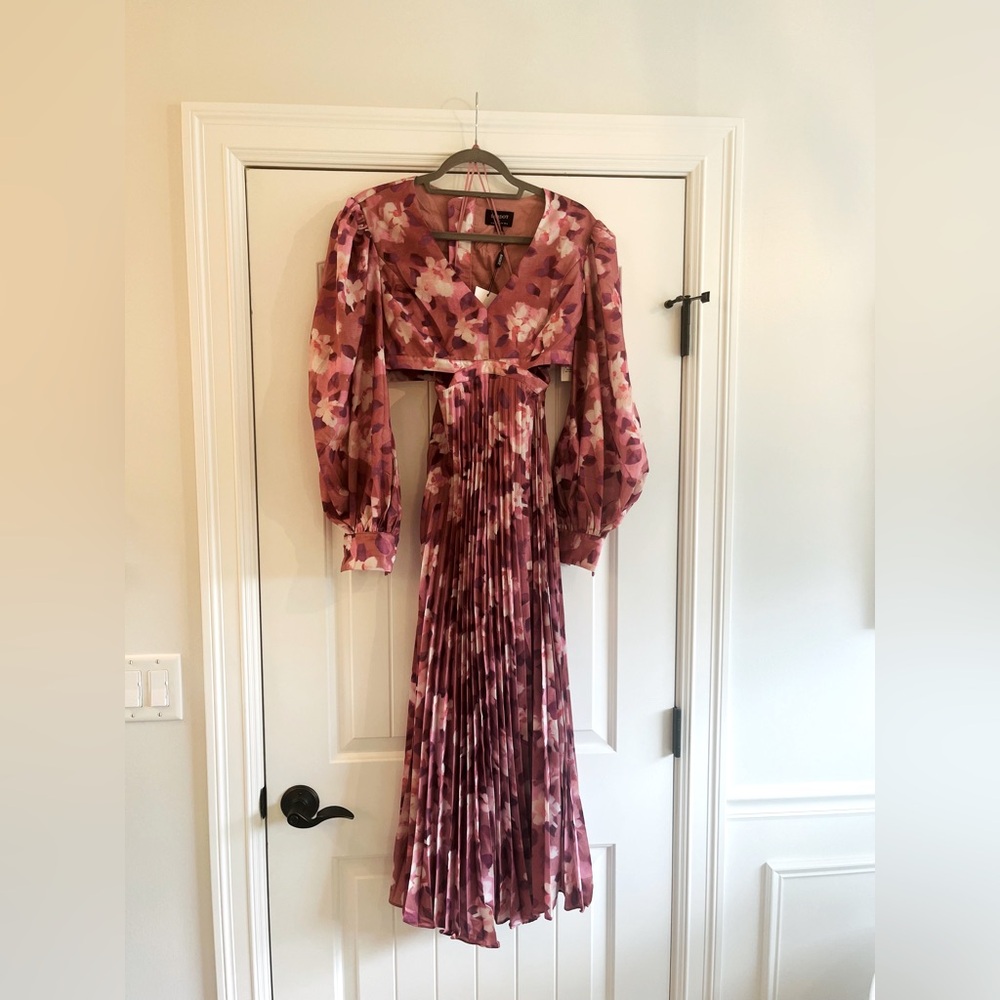 Bardot maxi dress with cut out sides and puff sleeves